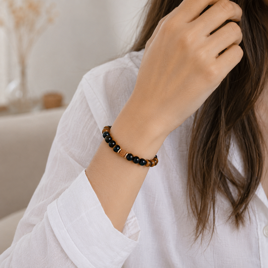 Antah Protection & Power Rudraksha bracelet worn on wrist