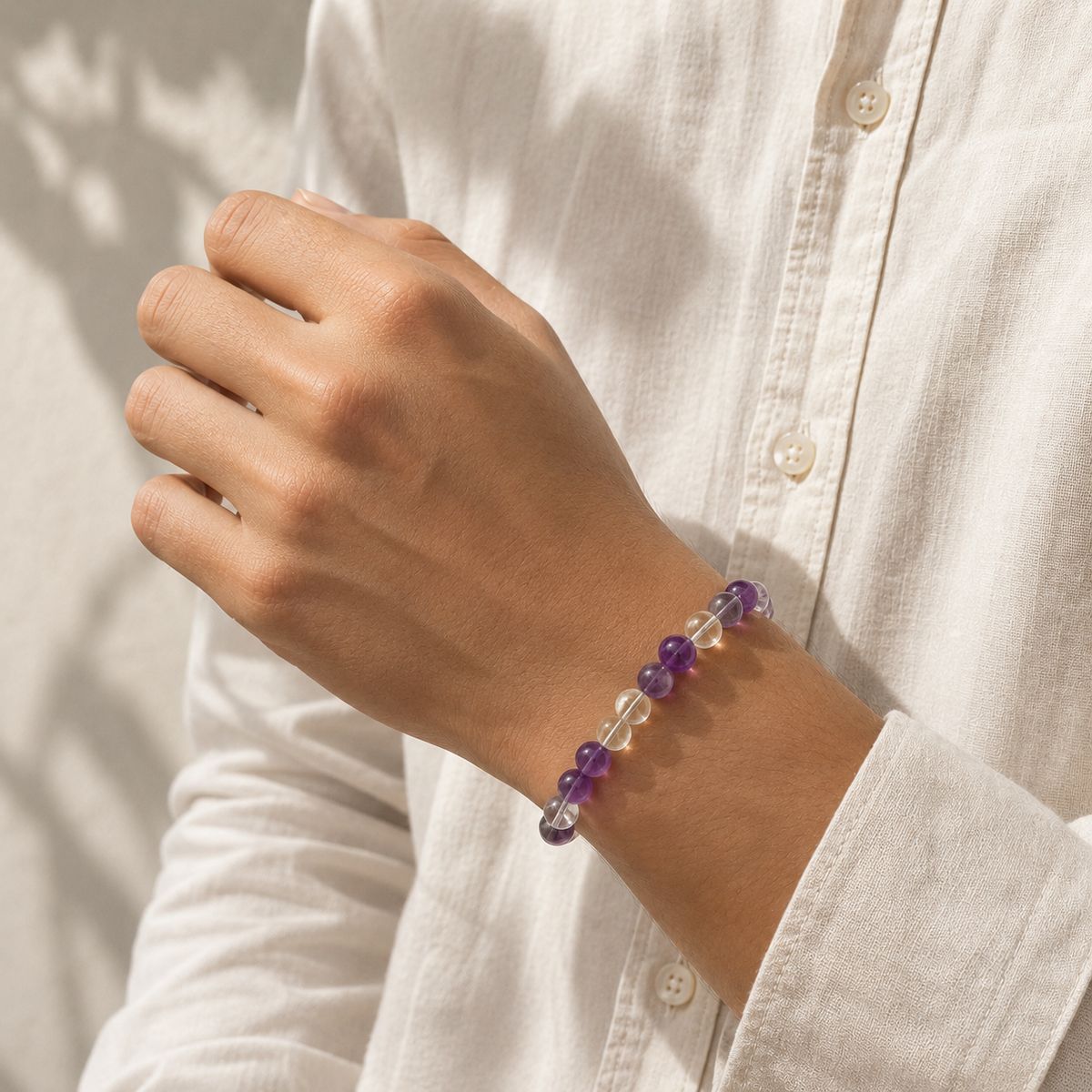 Antah Calm Mind bracelet worn on wrist - detail