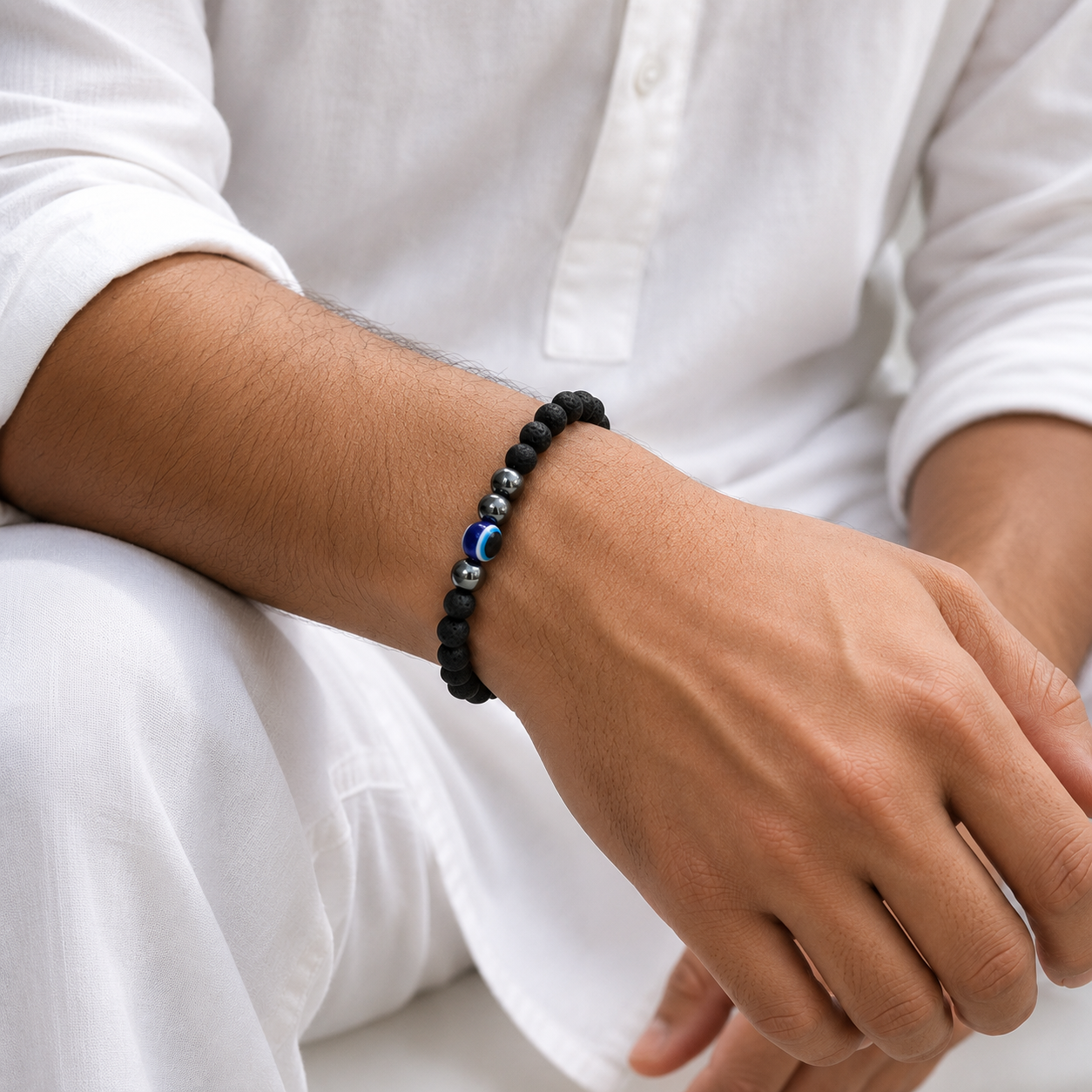 Antah Grounding & Protection bracelet worn on wrist - detail