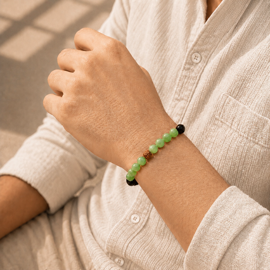 Antah Nazar Protection & Growth Rudraksha bracelet worn on wrist