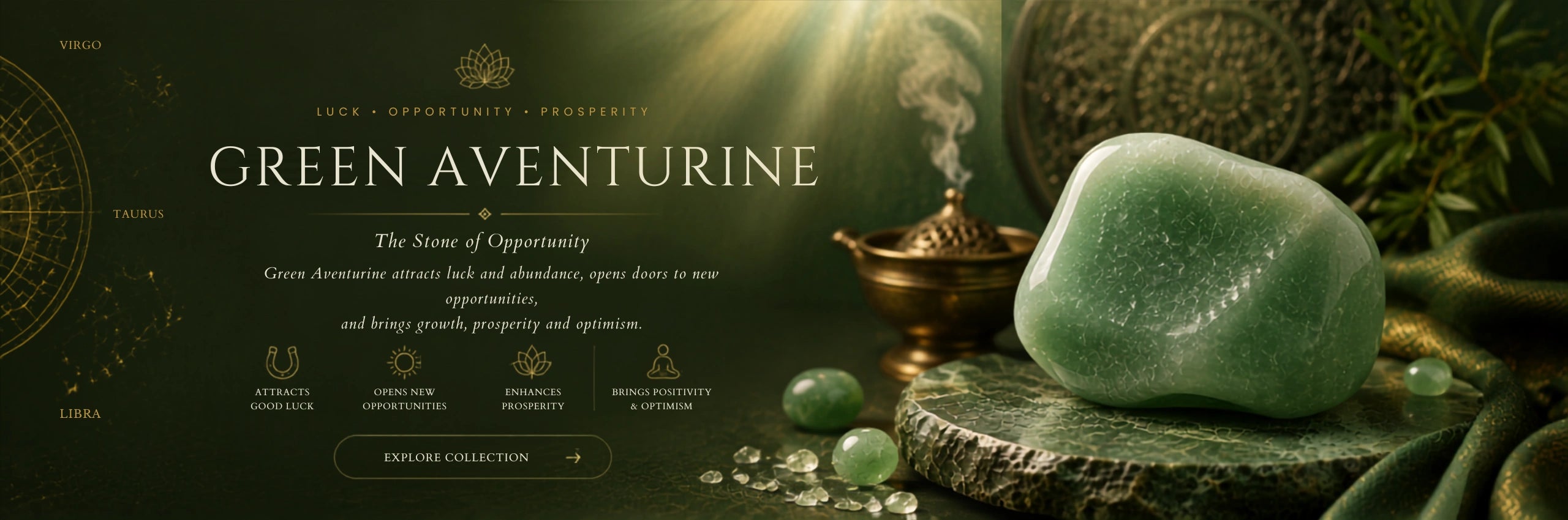 Green Aventurine collection banner (desktop)