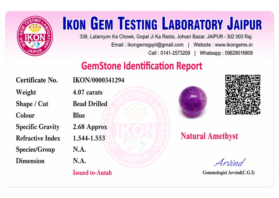 Amethyst lab certificate preview