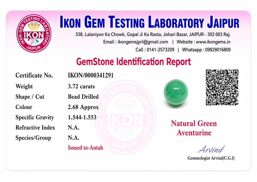 Green Aventurine lab certificate preview