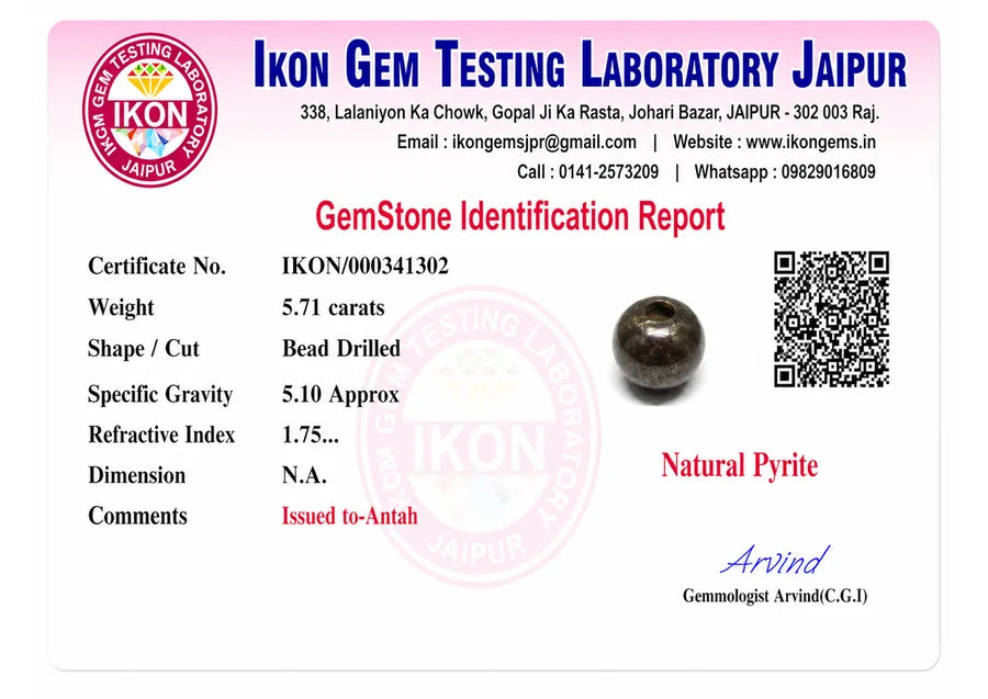 Pyrite lab certificate preview