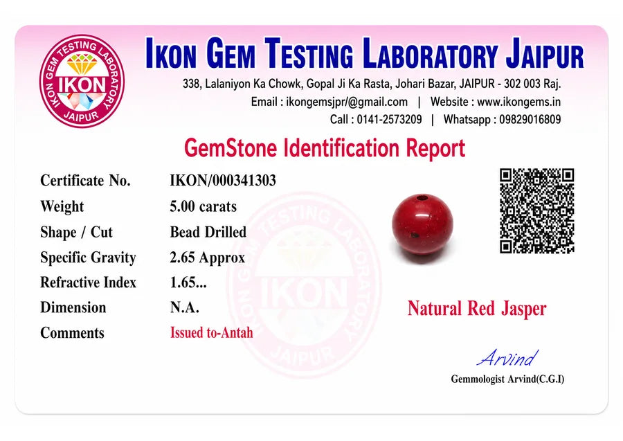 Red Jasper lab certificate preview